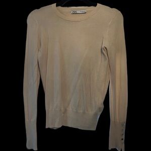 Zara Cream Buttoned Sleeve Sweater